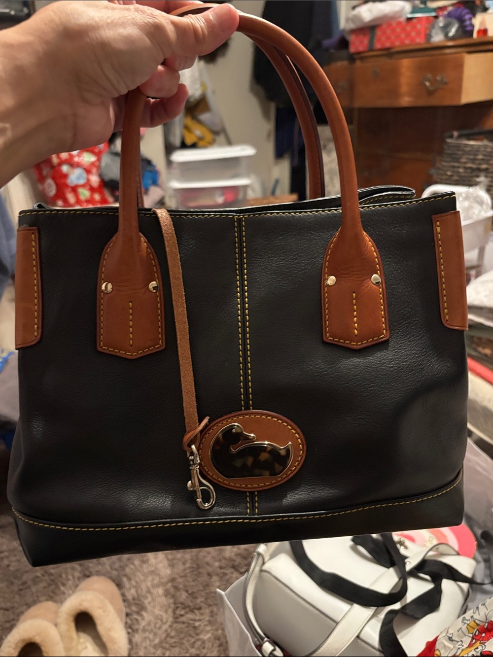 Dooney & Bourke Black and Brown Leather Satchel